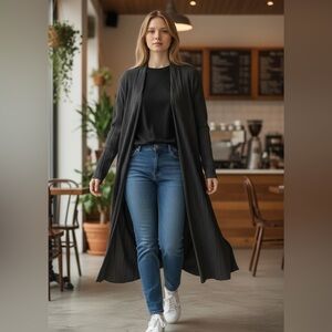 Pure Jill Elements Gray Open Front Long Cardigan XL Minimalist Layering